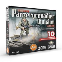 Division de panzergenadiers allemands, Europe – Coffret de démarrage pour jeu de wargame – 10 couleurs et figurine exclusive (mitrailleur allemand) - Ak Interactive AK11781