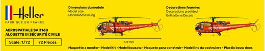Maquette Hélicoptère Français : Alouette III Sécurité Civile - Heller 80289