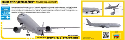 Maquette d'avion civil : Boeing 787‐9 - 1/144 - Zvezda 7021