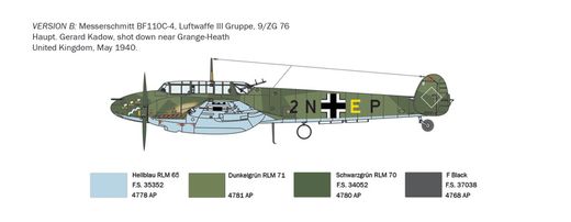 Maquette d'avion militaire : Messerschmitt Bf110C-3/C-4 1/72 - Italeri 049