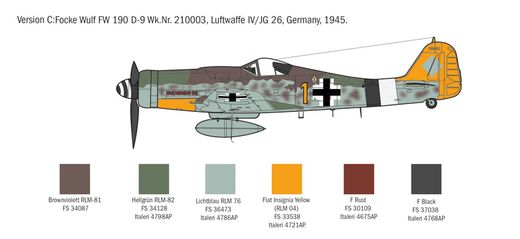 Maquette d'avion allemand : Focke Wulf FW190D-9 1/72 - Italeri 1312