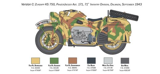 Maquette militaire : Zündapp KS 750 Sidecar - 1:9 - Italeri 7406 07406