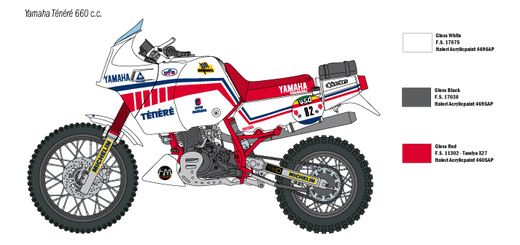 Maquette de moto : YAMAHA Ténéré 660cc Paris Dakar 1986 - 1:9 - Italeri 04642 4642 - france-maquette.fr