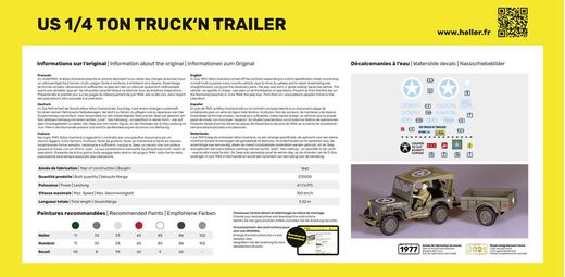 Heller 81105 - Véhicule  US 1/4 Ton Truck 'n Trailer