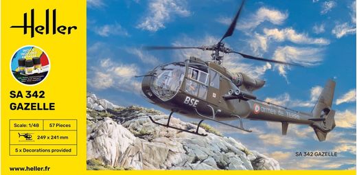 Coffret cadeau maquette avion militaire : Starter Kit SA 342 Gazelle 1/48 - Heller 56486