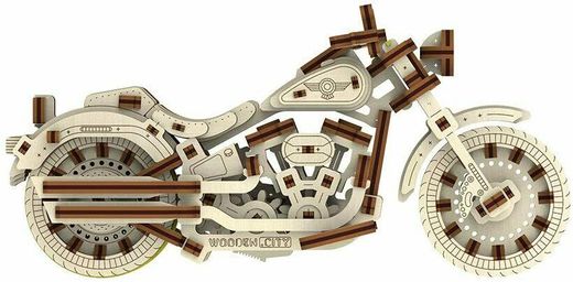 Puzzle 3D / Maquette bois - Moto Cruiser V-Twin mécanisée - 1:13 - Wooden City WR342