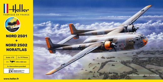 Maquettes avions : Starter kit Nord2501 + Nord 2502 "Noratlas" Twinset - 1/72 - Heller 55374