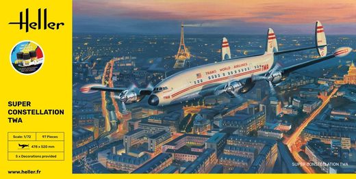 Coffret cadeau maquette avion civil : Starter kit Super Constellation TWA 1/72 - Heller 58391