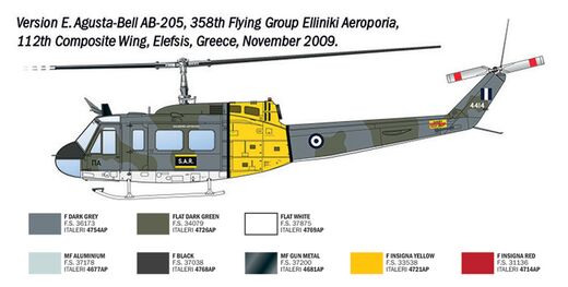 Maquette d'hélicoptère : AB-205 / UH-1D au 1/48 - Italeri 02845 - 2845