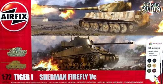 Maquette militaire : Classic Conflict Tiger 1 vs Sherman Firefly - 1:72 - Airfix 50186