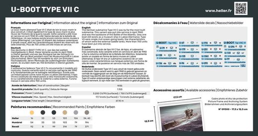 Maquette sous-marin : Starter Kit U-Boot Type VII C - 1:400 - Heller 57002