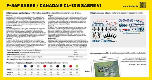 Maquette avion militaire : Starter Kit F-86F Sabre / Canadair CL-13 B Sabre VI - 1:72 - Heller 56277