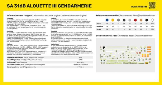 Maquette hélicoptère : SA 316 Alouette III Gendarmerie - 1:72 - Heller 80286