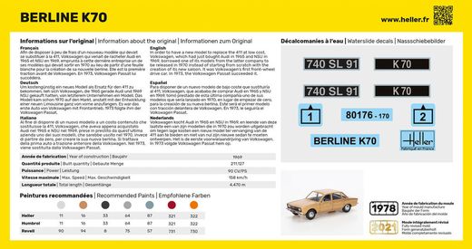 Maquette voiture : Berline K70 - 1/43 - Heller 80176