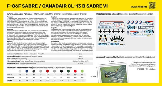 Maquette avion militaire : F-86F Sabre / Canadair CL-13 B Sabre VI 1/72 - Heller 80277