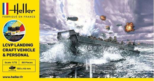 Maquette militaire : Starter Kit LCVP Landungsboot + Figures - 1:72 - Heller 56995