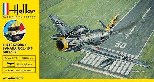 Maquette avion militaire : Starter Kit F-86F Sabre / Canadair CL-13 B Sabre VI - 1:72 - Heller 56277