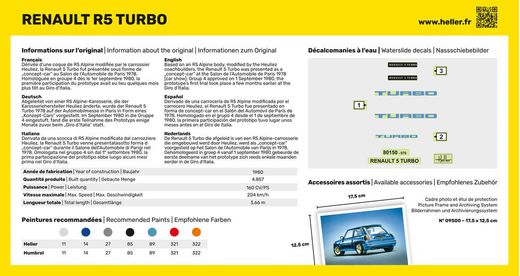 Maquette voiture de collection : Starter kit Renault R5 Turbo - 1/43 - Heller 56150