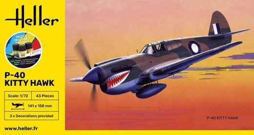 Maquette avion britannique : Starter Kit P-40 Kitty Hawk 1/72 - Heller 56266