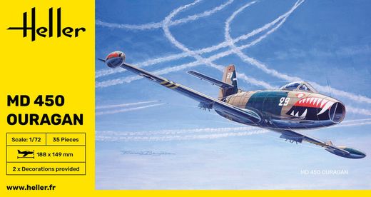 Maquette avion militaire : MD 450 Ouragan 1/72 - Heller 80201
