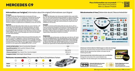 Maquette de voiture de course : Starter kit Mercedes C9 au 1/43 - Heller 56107