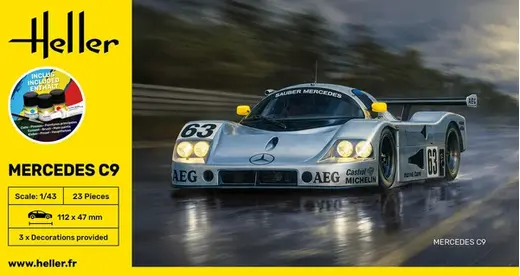 Maquette de voiture de course : Starter kit Mercedes C9 au 1/43 - Heller 56107