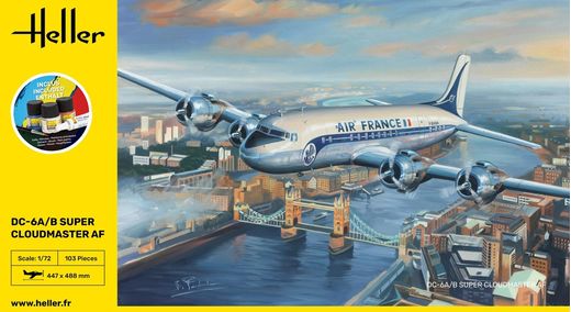 Maquette Starter Kit DC6 Super Cloudmaster Air France 1/72 - Heller 80315