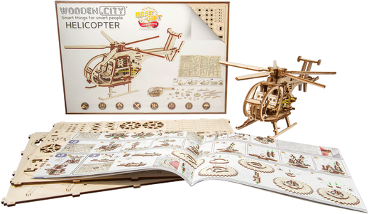 Puzzle 3D / Maquette bois - Hélicoptère mécanisé - Wooden City WR344