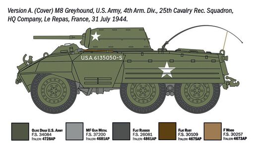 Maquette de char américain : M8 Greyhound / Véhicule utilitaire blindé M20 au 1/72 - Italeri 07087 - 7087