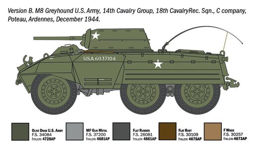 Maquette de char américain : M8 Greyhound / Véhicule utilitaire blindé M20 au 1/72 - Italeri 07087 - 7087