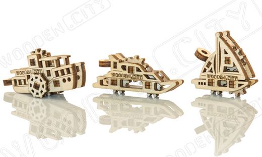 Puzzle 3D / Maquette bois - Porte-clef bateaux - Wooden City WR331