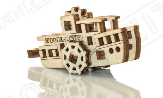 Puzzle 3D / Maquette bois - Porte-clef bateaux - Wooden City WR331 - Bateau à vapeur