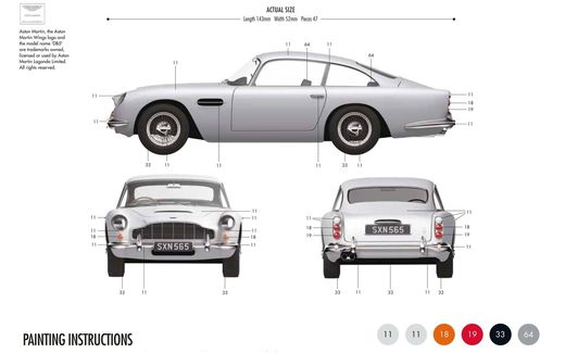 Maquette voiture : Medium Starter Set - Aston Martin DB5 Silver - 1:32 - Airfix 50089B 50089 - france-maquette.fr