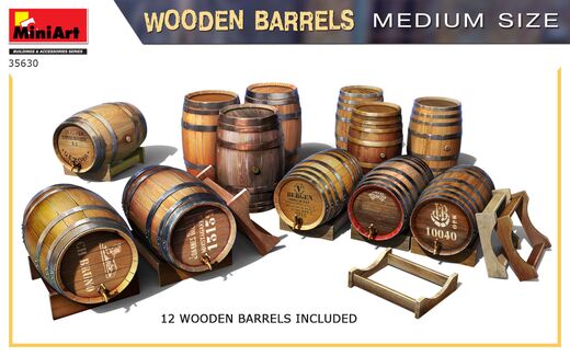 Décor miniature : Lot de 12 barils en bois au 1/35 - Miniart 35630
