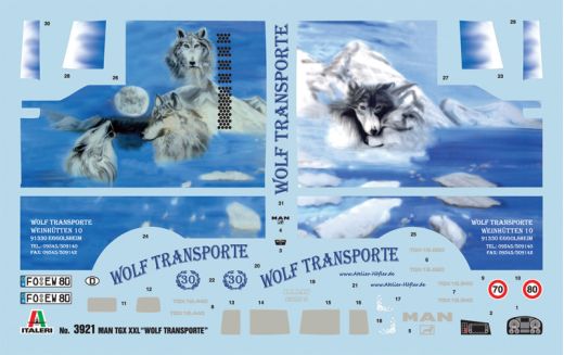 Maquette camion : Man TGX XXL Wolf transporte 1/24 - Italeri 03921 3921