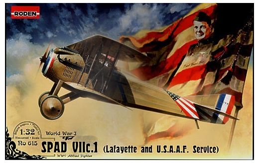 Maquette avion militaire : SPAD VII c.1 Escadrille Lafayette & USAAF - 1/32 - Roden 00615