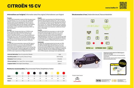 Maquette voiture : Model set Citroën traction avant 15 cv - 1:24 - Heller 56763