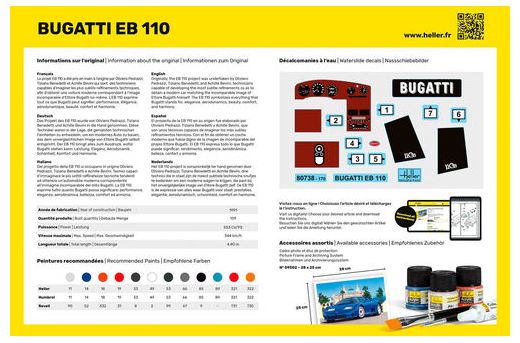 Maquette voiture : Starter kit Bugatti EB 110 1/24 - Heller 56738