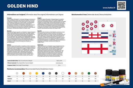 Maquette voilier : Starter Kit Golden Hind - 1:96 - Heller 56829