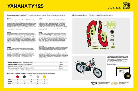 Maquette moto : Starter Kit - Yamaha TY 125 - 1:8 - Heller 56902