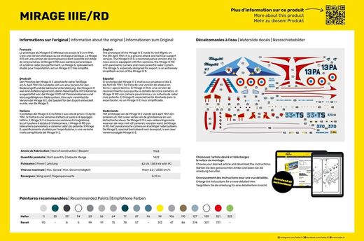 Maquette avion : Mirage IIIE-O-R-RD-EE-EA 1/48 - Heller 30422