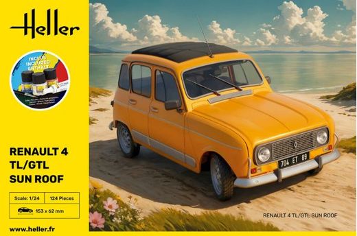 Maquette voiture : Starter Kit Renault 4 TL/GTL Sun Roof au 1/24 - Heller 58704
