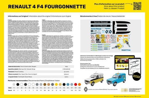 Maquette voiture de collection : Starter set : Renault 4 Fourgonnette F4 1/24 - Heller 58700