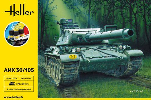 Coffret de modélisme : Char d'assaut français Starter Kit AMX 30/105 1/35 - Heller 57137