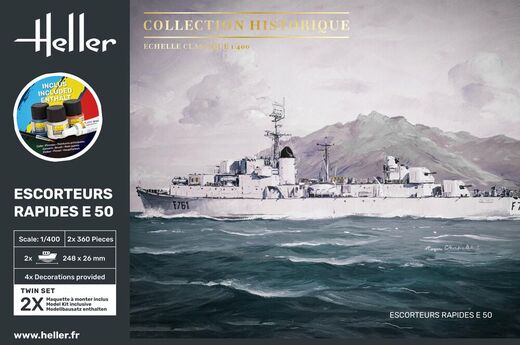 Maquette bateau : Starter Kit Escorteurs Rapides E 50 1/400 - Heller 57093