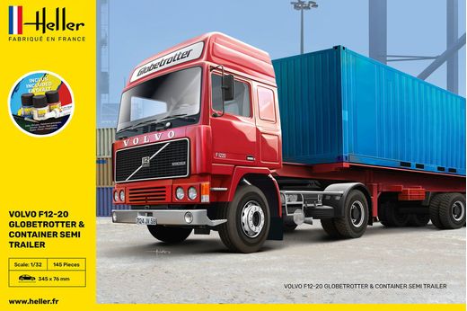 Maquette de camion : Volvo F12-20 G.T.1 & container semi - 1/32 - Heller 57702