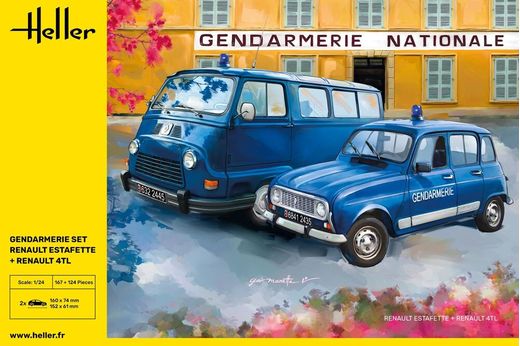 Maquette voiture Set Gendarmerie Renault Estafette + Renault 4TL 1/24 - Heller 50325
