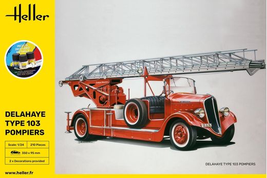 Coffret cadeau maquette camion : Starter Kit Delahaye Type 103 Pompiers 1/24 - Heller 80780