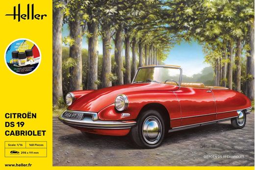 Maquette voiture de collection : Starter Kit Citroen DS 19 Cabriolet 1/16 - Heller 56796