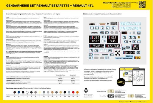 Maquettes Starter Kit Gendarmerie Renault Estafette + Renault 4TL 1/24 - Heller 52325